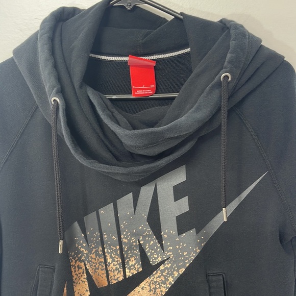 Nike Swoosh Black and Gold Cowl Neck Hoodie Womens small - Picture 2 of 8